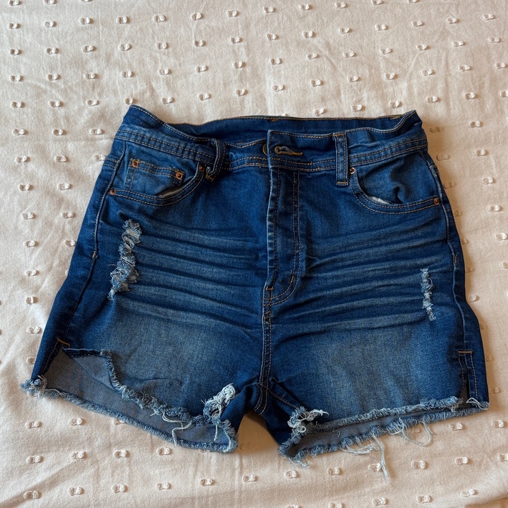 Windsor High-Waisted Distressed Blue Jean Shorts